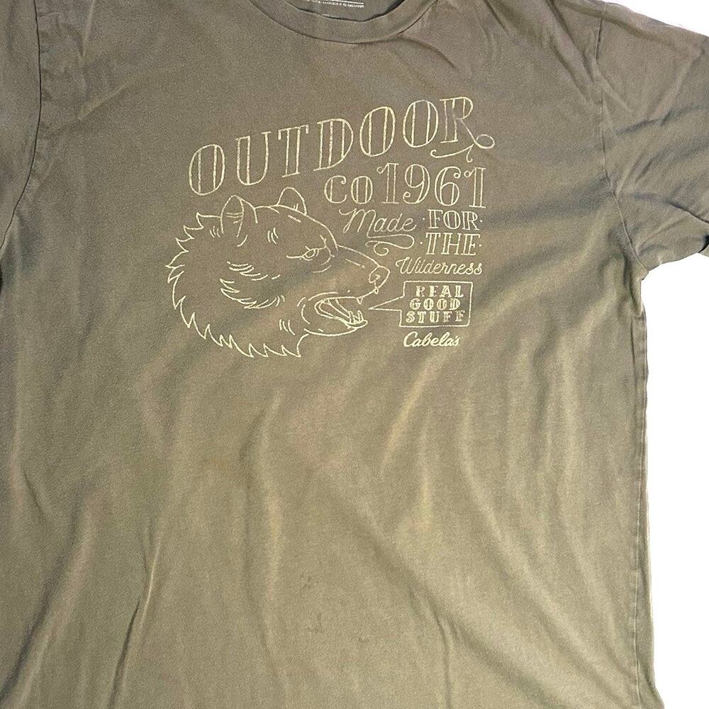 Cabela’s Outdoor Graphic T-Shirt Bear Wilderness Tee Green Size Large